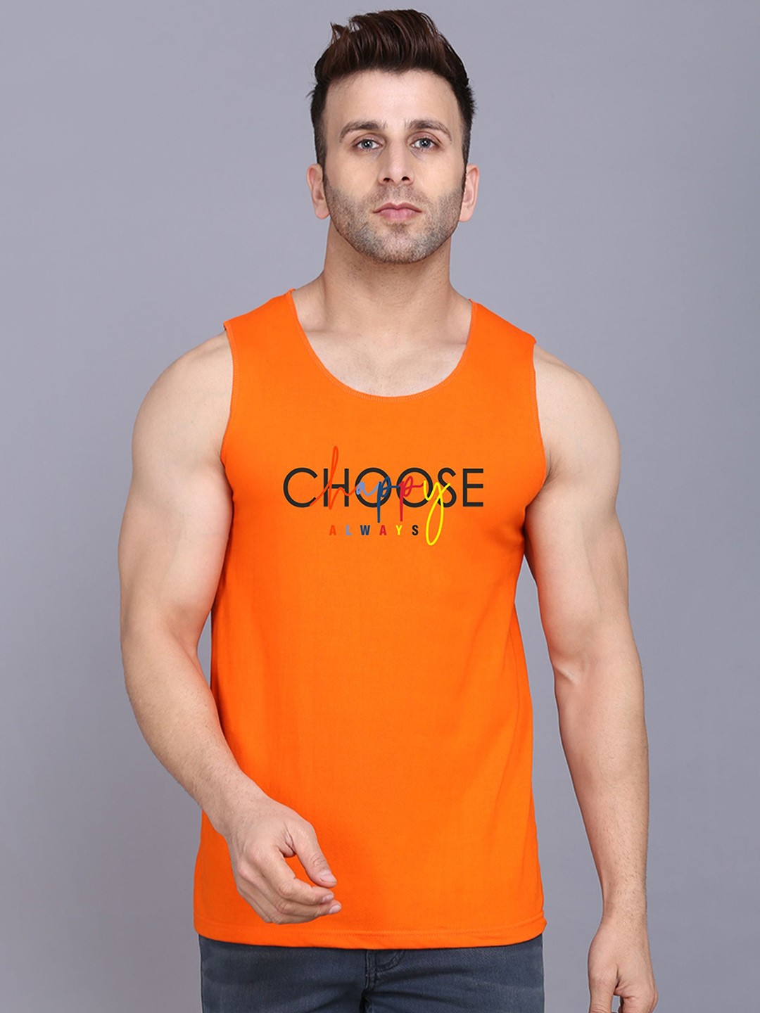 

SLOWLORIS Printed Combed Cotton Bio-Wash Gym Vest SL26 CHS ORANGE