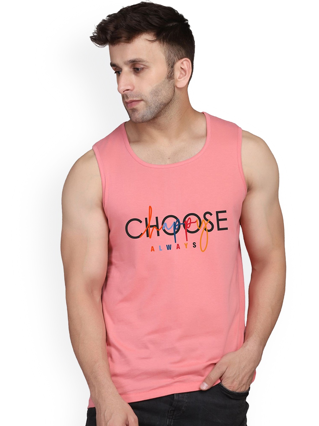 

SLOWLORIS Printed Combed Cotton Bio-Wash Gym Vest SL26 CHS PEACH