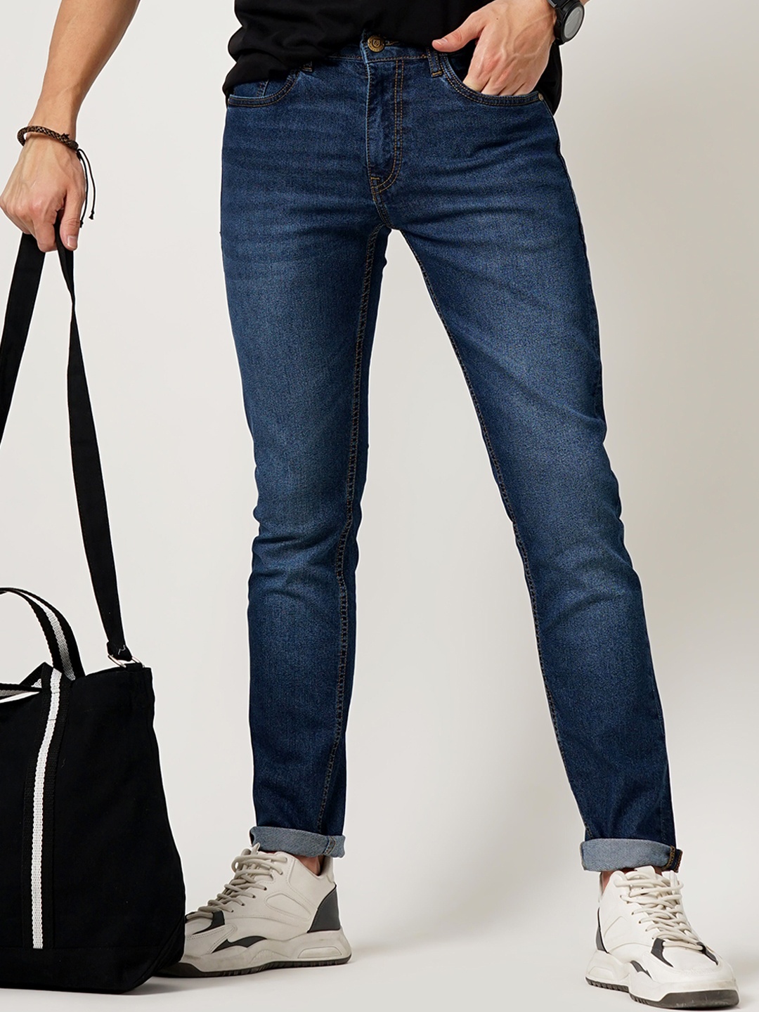 

Llak Jeans Men Tapered Fit Light Fade Stretchable Jeans, Blue