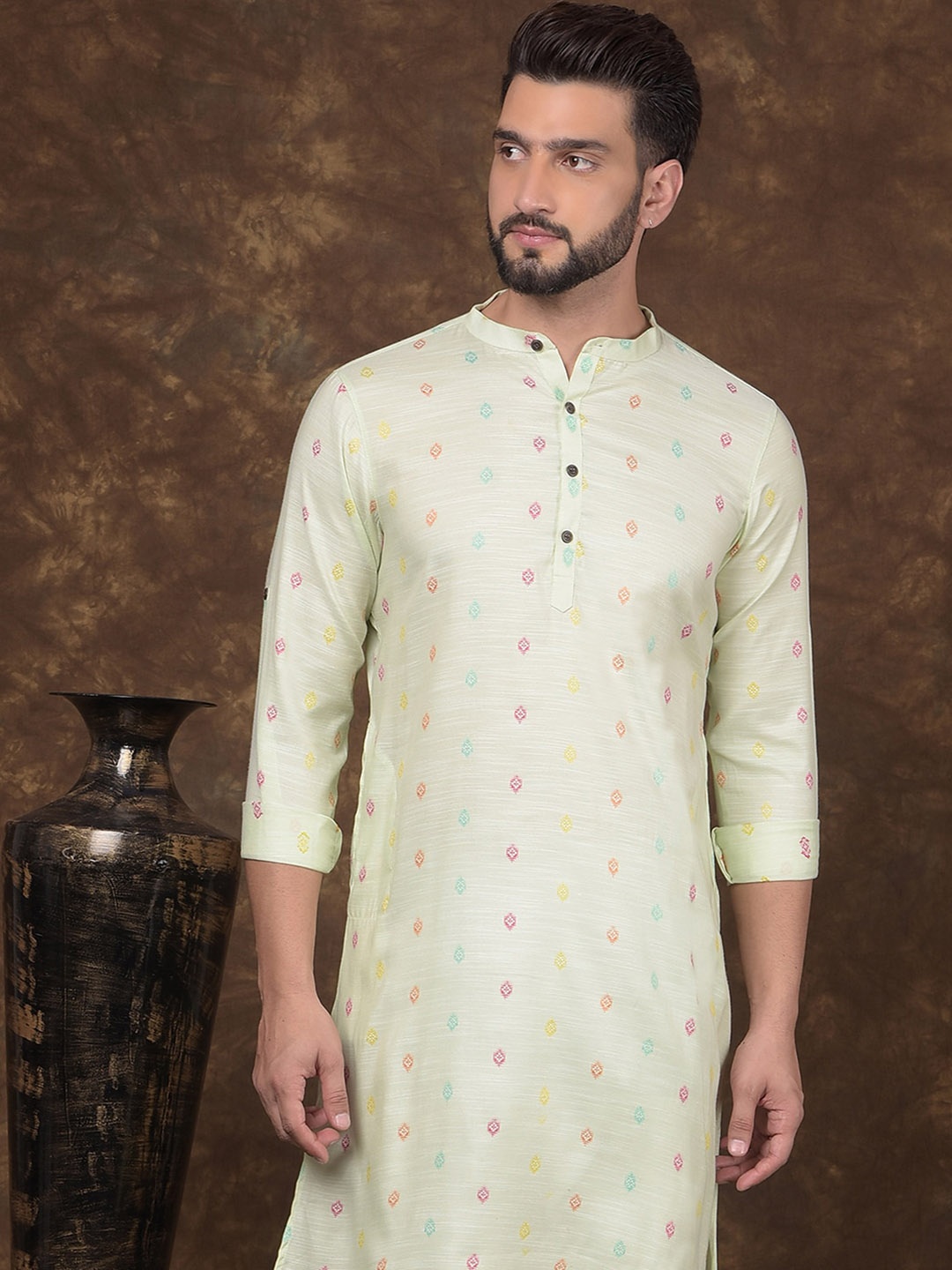 

DEYANN Printed Mandarin Collar Kurta, Green