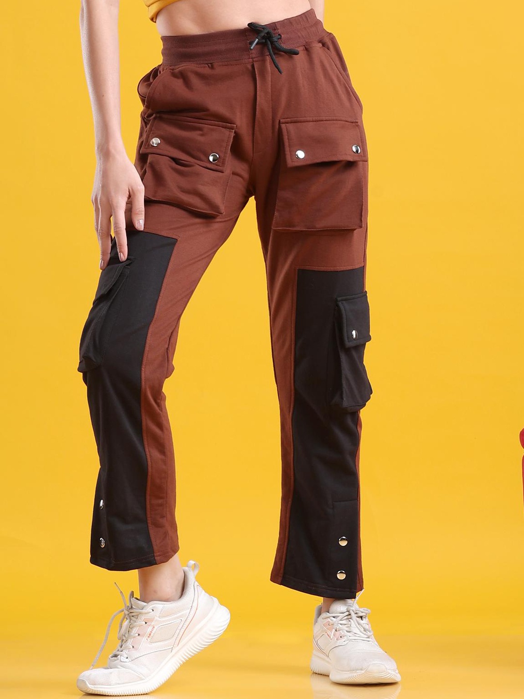 

The Dance Bible Women Colourblocked Relaxed-Fit Track Pants, Brown