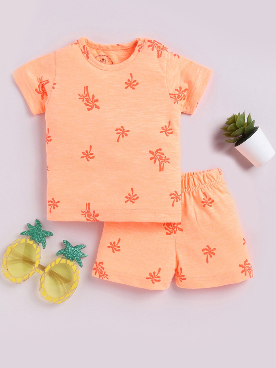 

Clt.s Kids Tropical Printed Pure Cotton Night suit, Orange