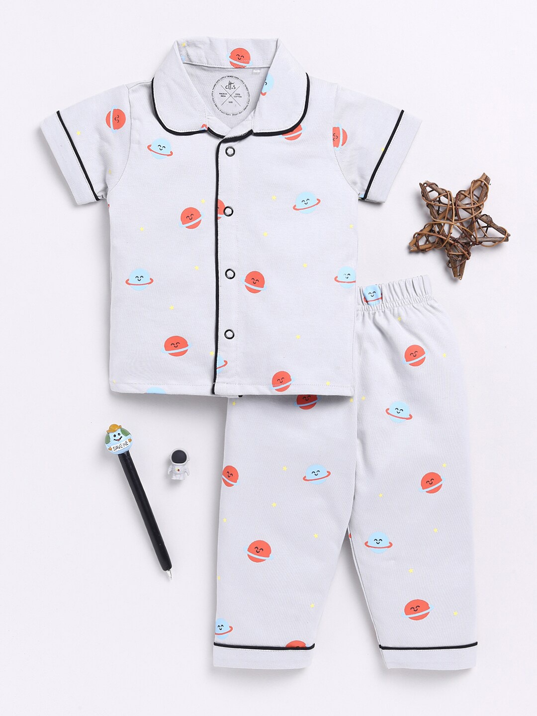 

Clt.s Kids Printed Pure Cotton Night suit, Grey