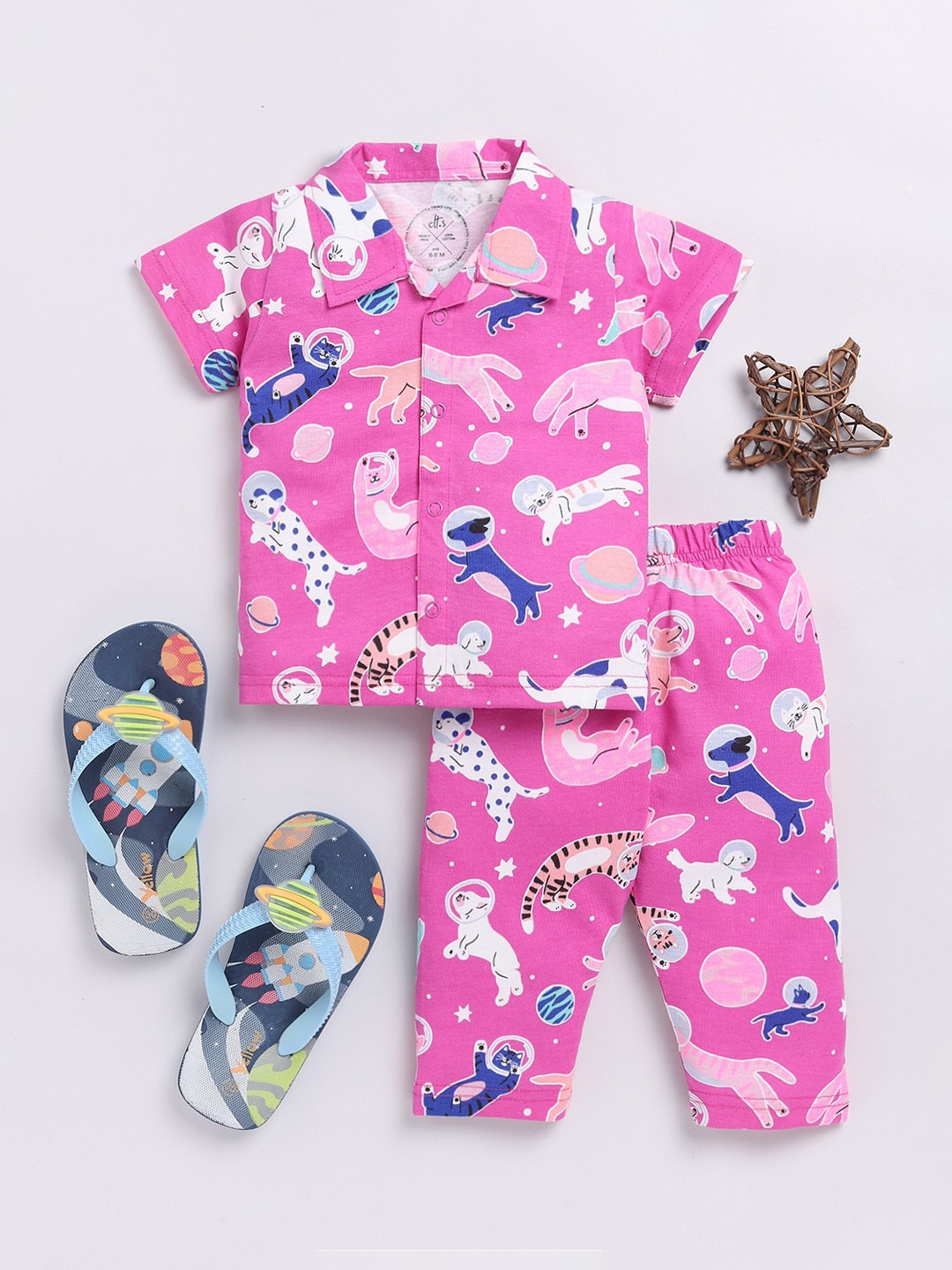 

Clt.s Kids Conversational Printed Pure Cotton Night Suit, Purple