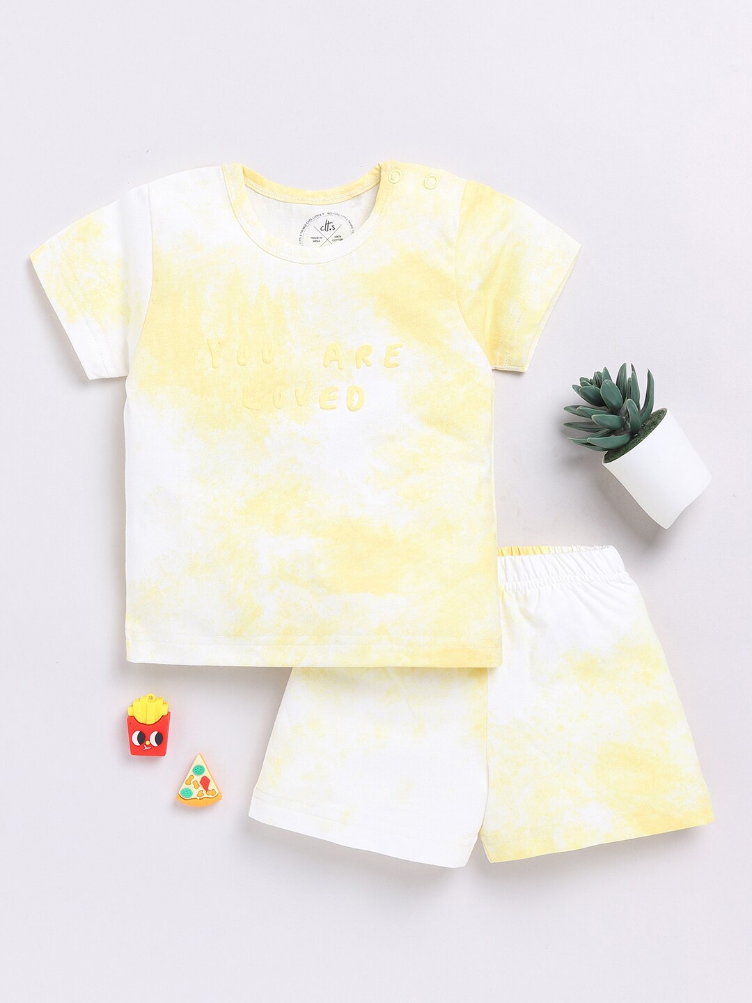 

Clt.s Unisex Kids Tie & Dye Pure Cotton Night suit, Yellow