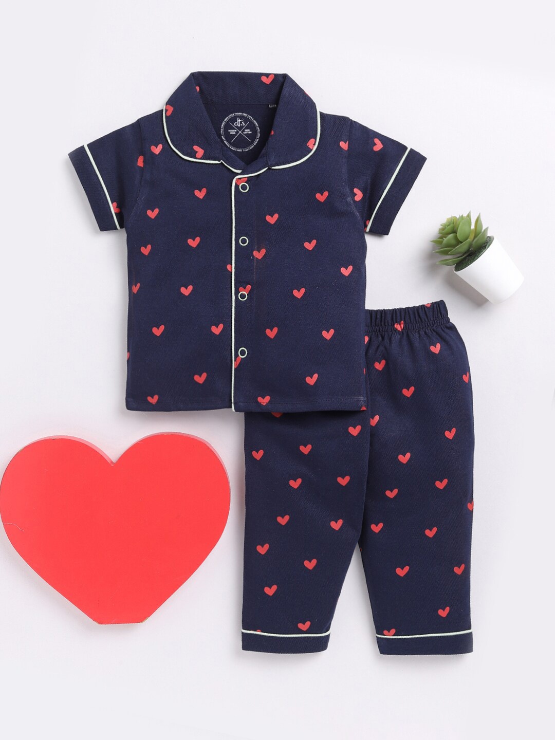 

Clt.s Infants Conversational Printed Pure Cotton Shirt With Pyjamas, Blue