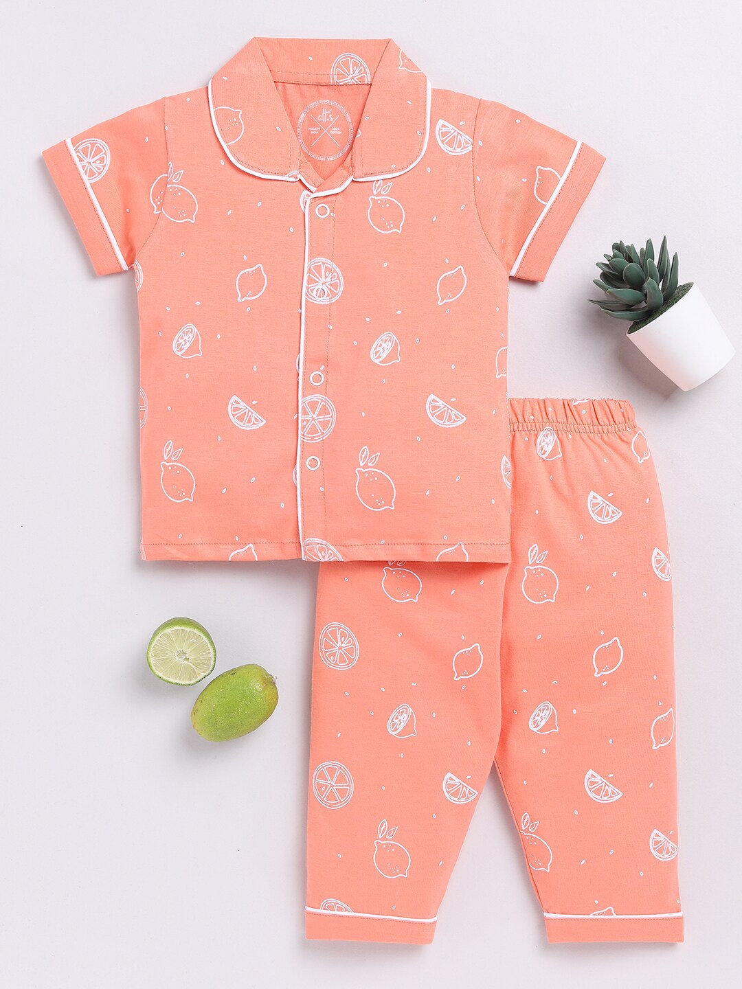 

Clt.s Infants Conversational Printed Pure Cotton Shirt With Pyjamas, Orange