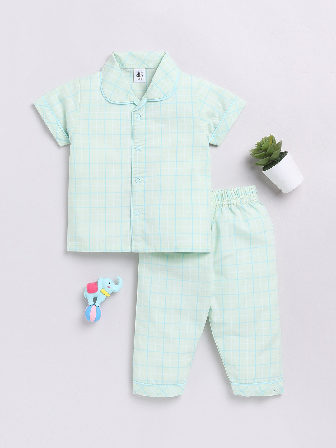 

Clt.s Infants Checked Pure Cotton Shirt With Pyjamas, Green