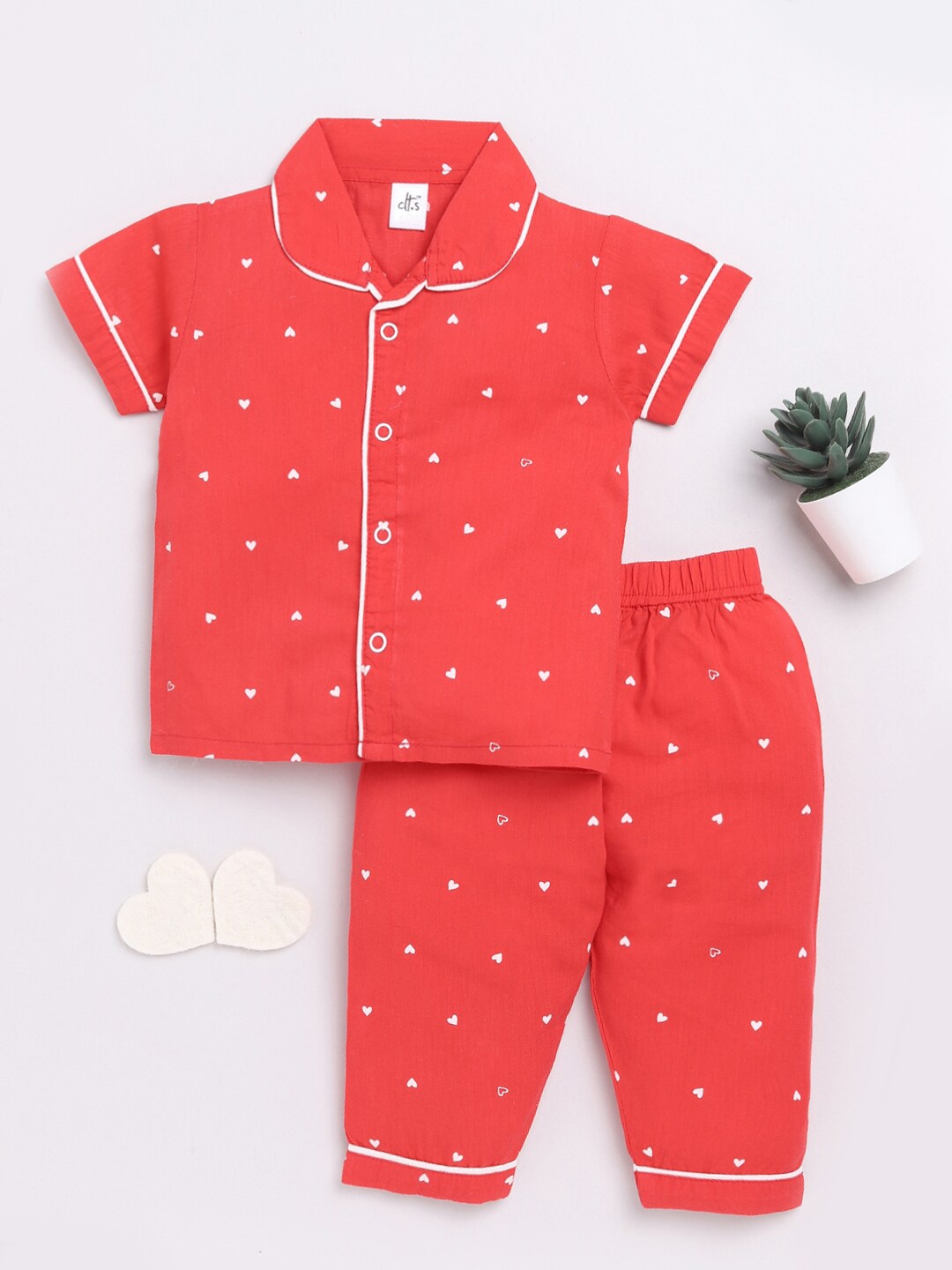 

Clt.s Infants Conversational Printed Pure Cotton Shirt With Pyjamas, Red