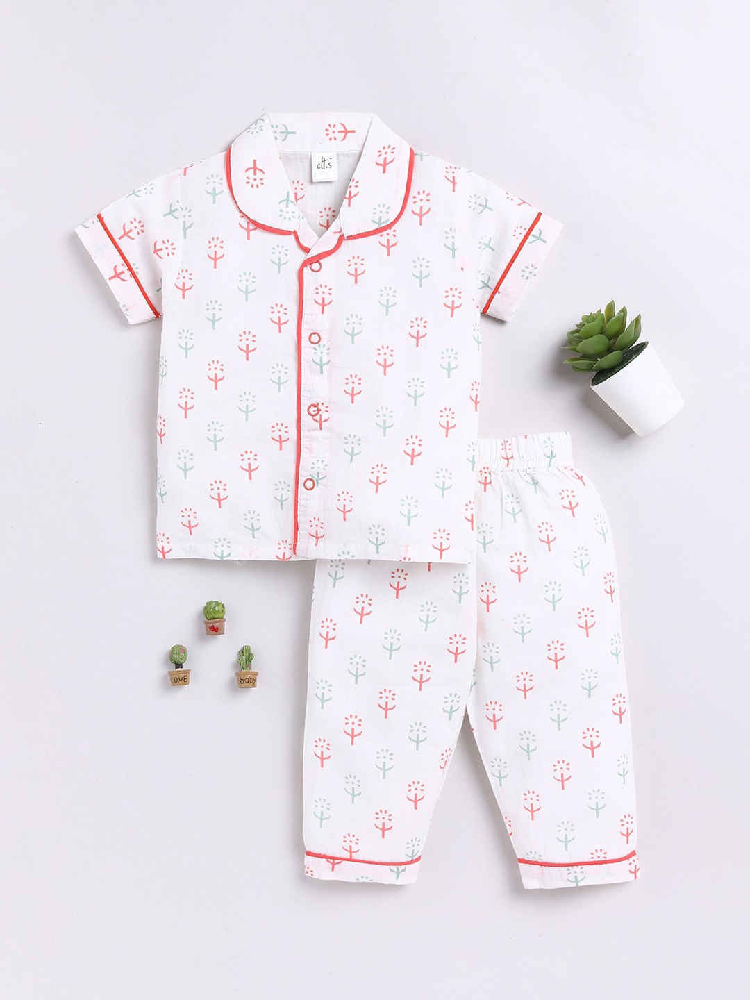 

Clt.s Infants Conversational Printed Pure Cotton Shirt With Pyjamas, White