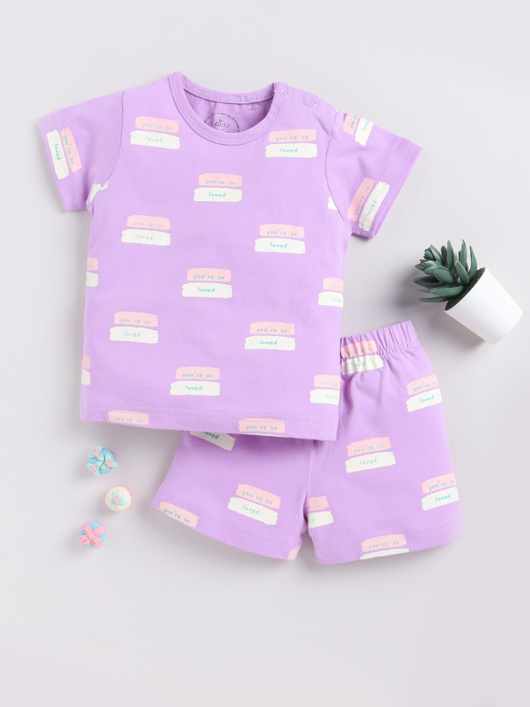 

Clt.s Kids Typography Printed Pure Cotton Night suit, Purple