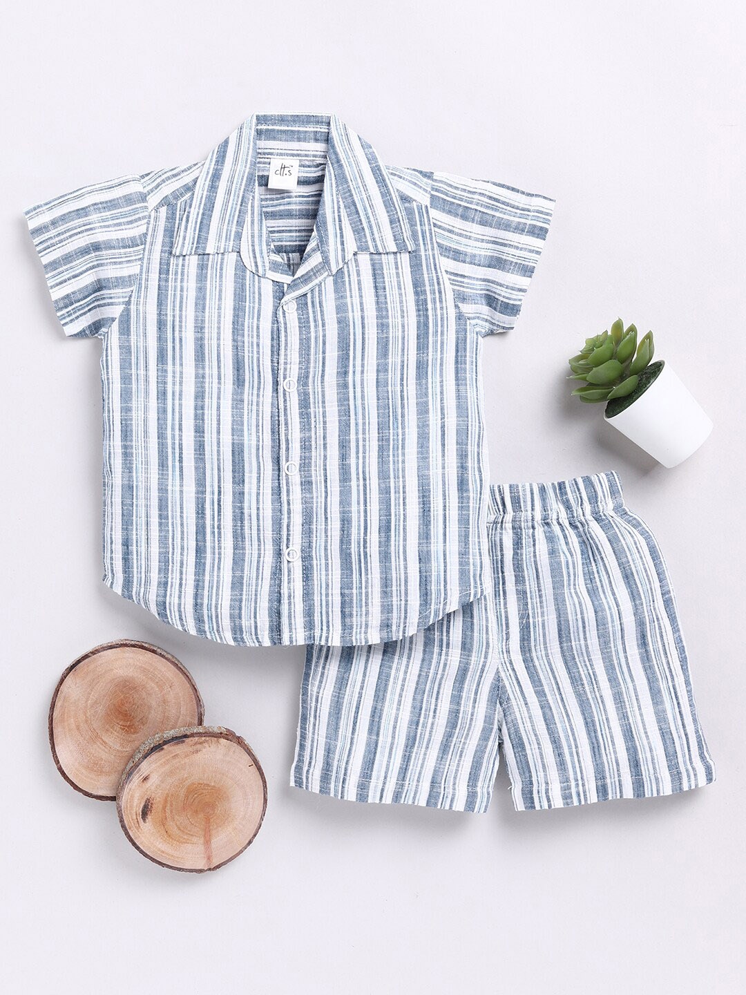 

Clt.s Kids Striped Pure Cotton Night suit, Blue