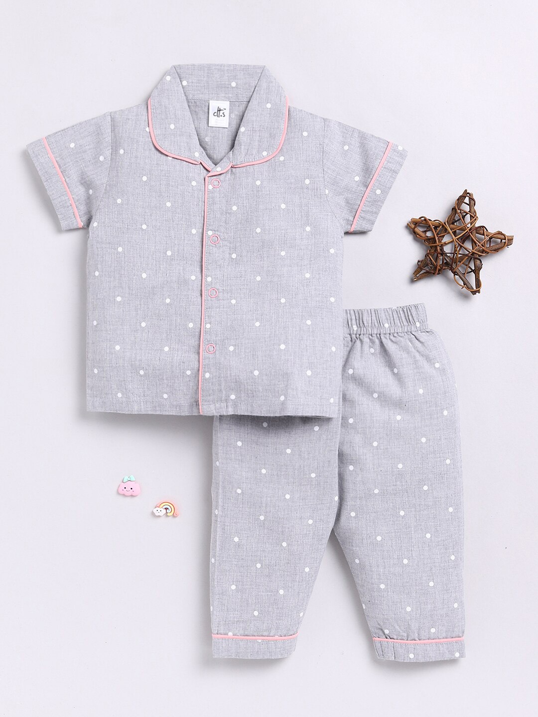 

Clt.s Kids Printed Pure Cotton Shirt With Pyjamas, Grey