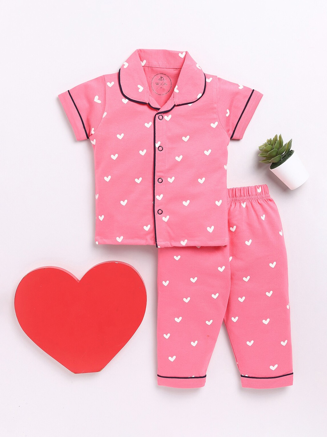 

Clt.s Kids Printed Pure Cotton Shirt With Pyjamas, Pink