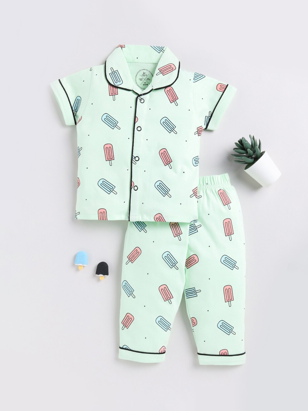 

Clt.s Kids Printed Pure Cotton Shirt With Pyjamas, Sea green