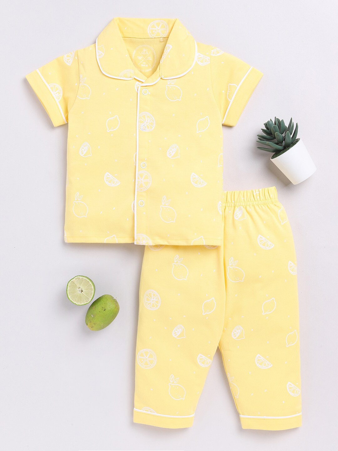 

Clt.s Kids Printed Pure Cotton Shirt With Pyjamas, Yellow