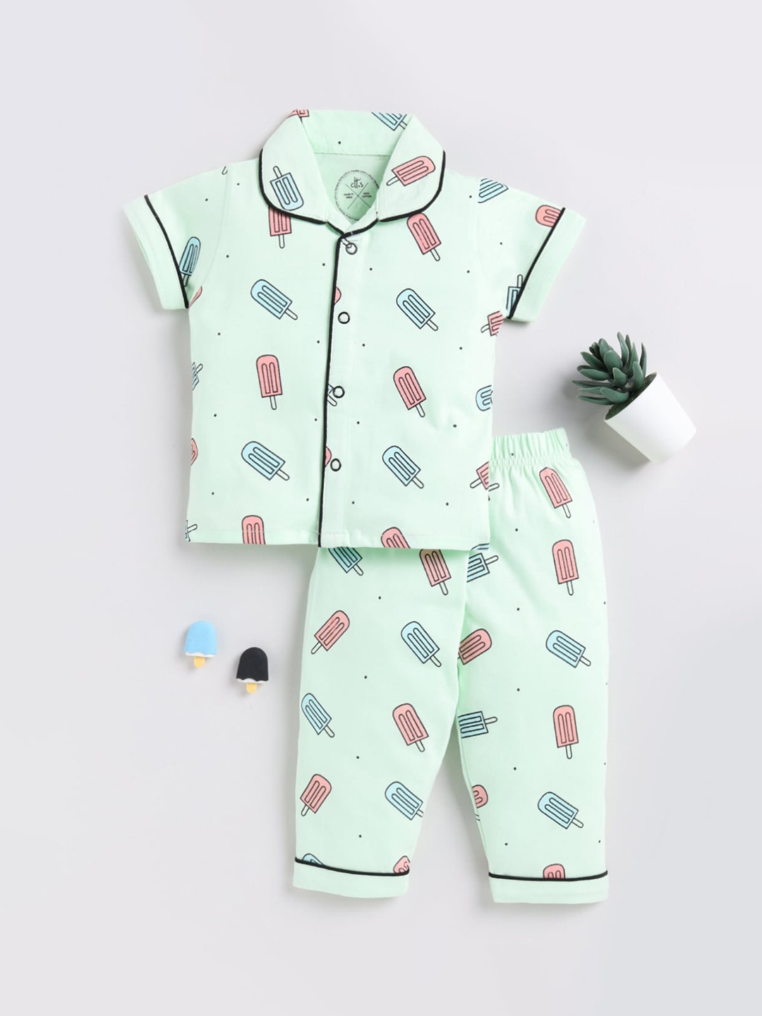 

Clt.s Kids Printed Pure Cotton Shirt With Pyjamas, Sea green