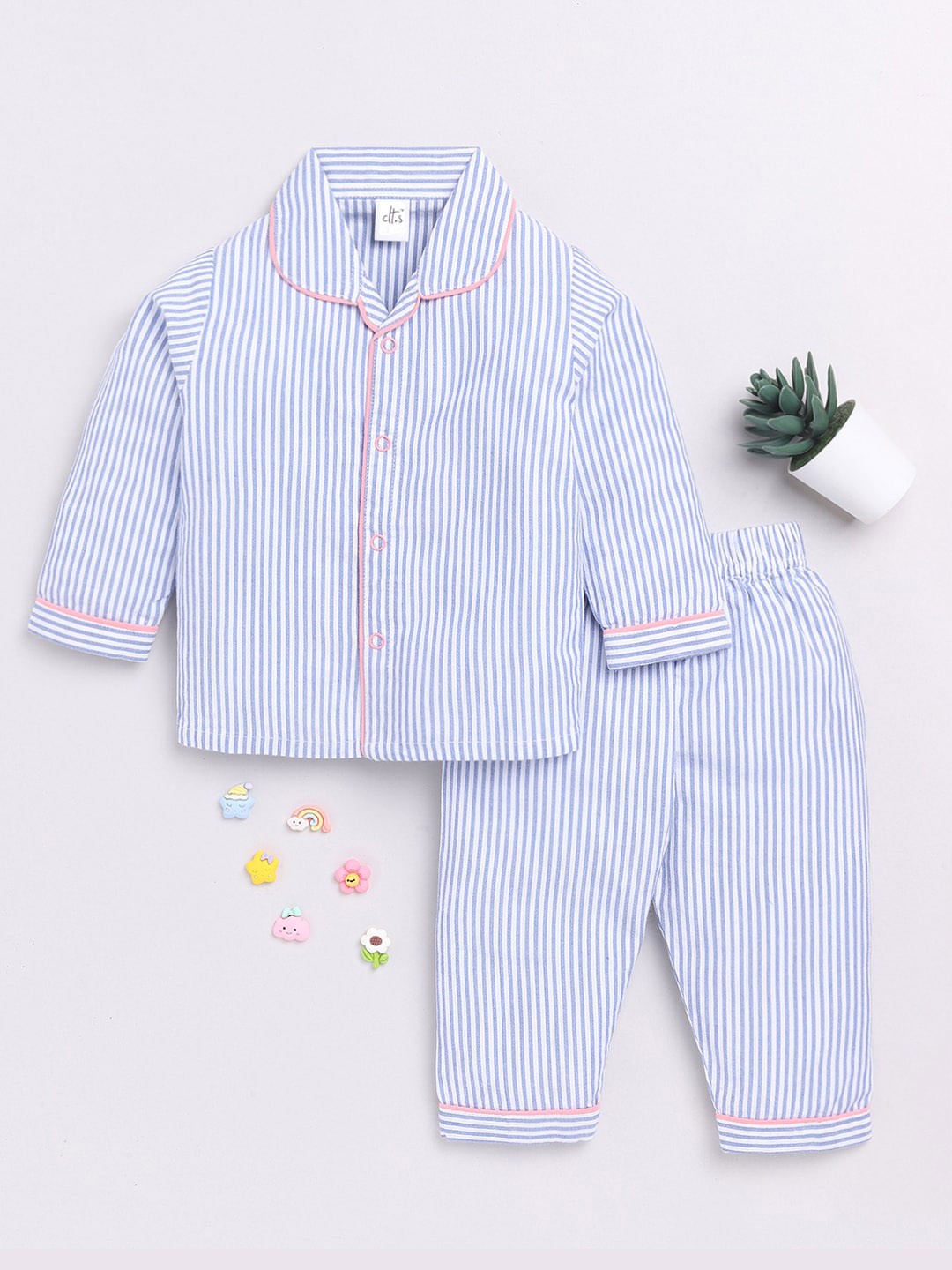 

Clt.s Kids Striped Pure Cotton Night suit, Blue