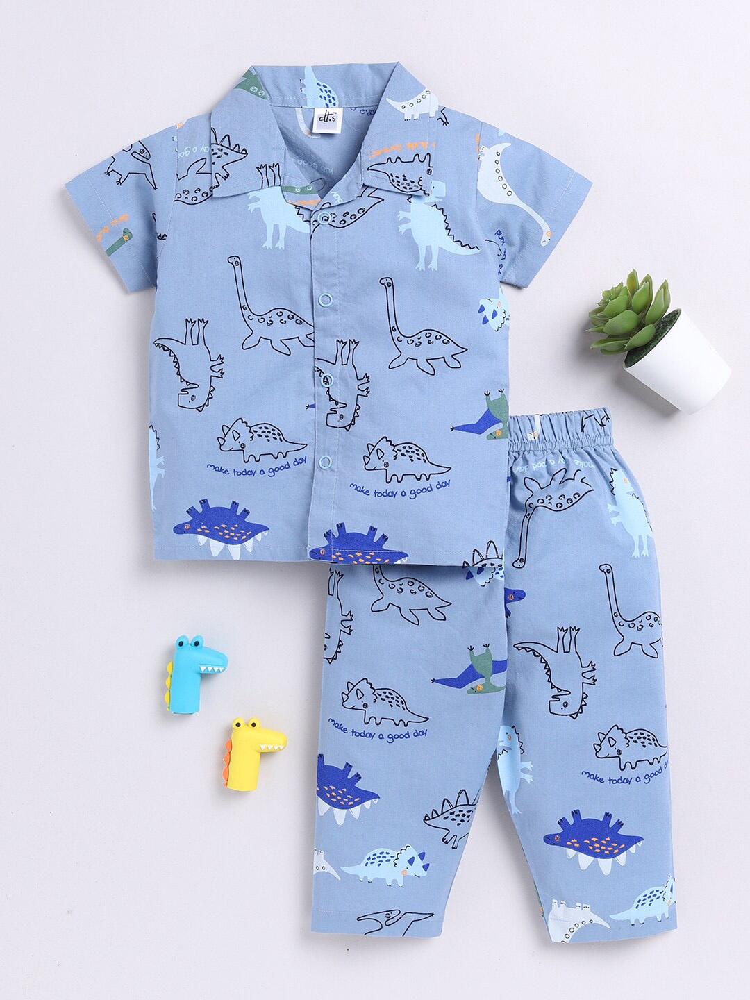 

Clt.s Kids Conversational Pure Cotton Printed Night suit, Blue