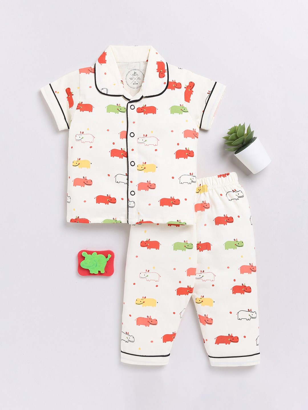 

Clt.s Kids Conversational Pure Cotton Printed Night suit, Cream