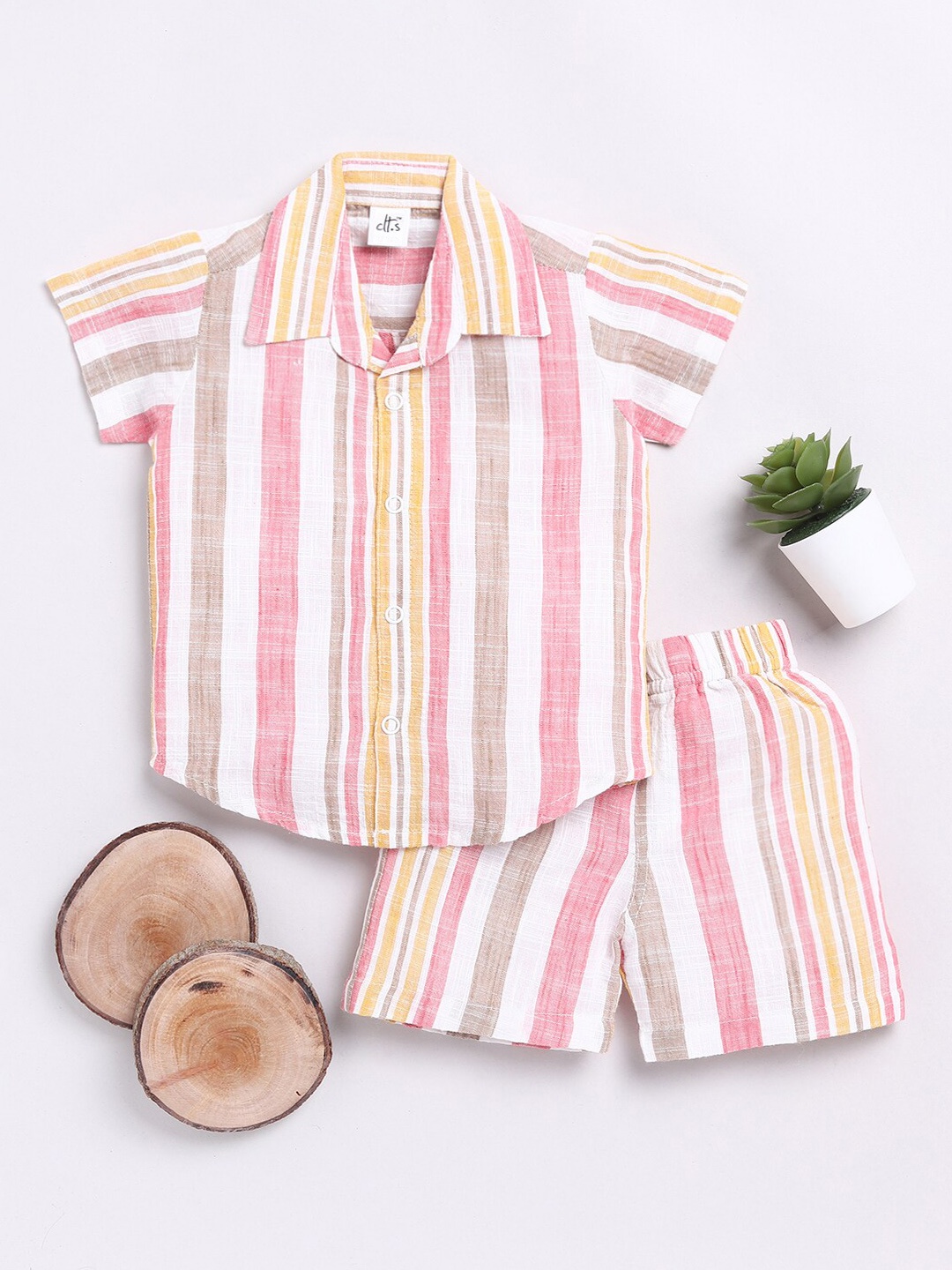 

Clt.s Kids Striped Pure Cotton Night suit, Pink