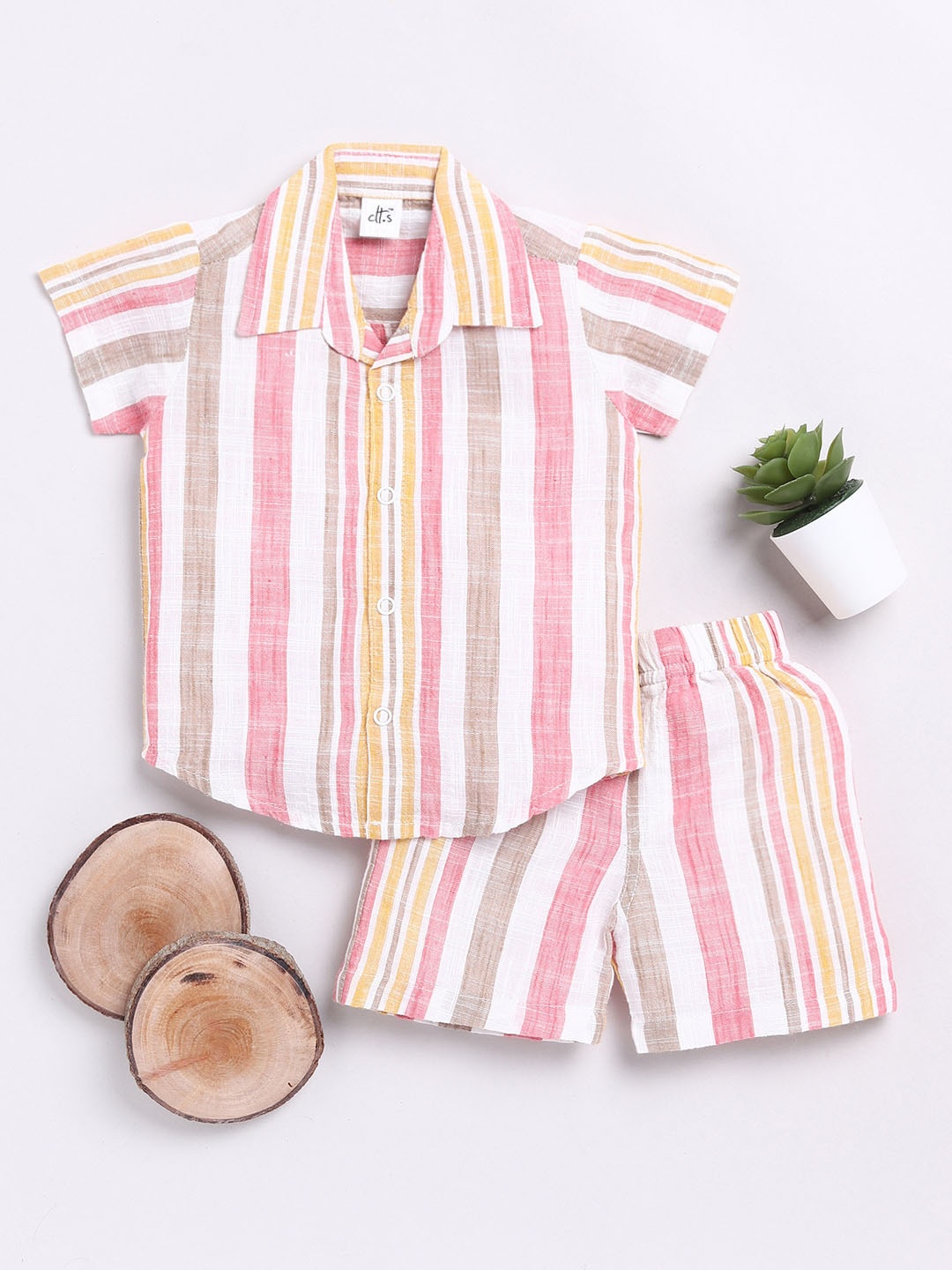 

Clt.s Infants Kids Striped Pure Cotton Night suit, Pink