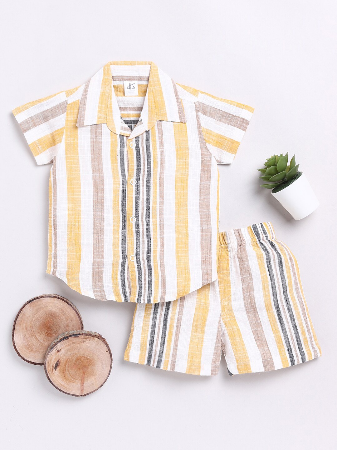 

Clt.s Infants Kids Striped Pure Cotton Night suit, Yellow