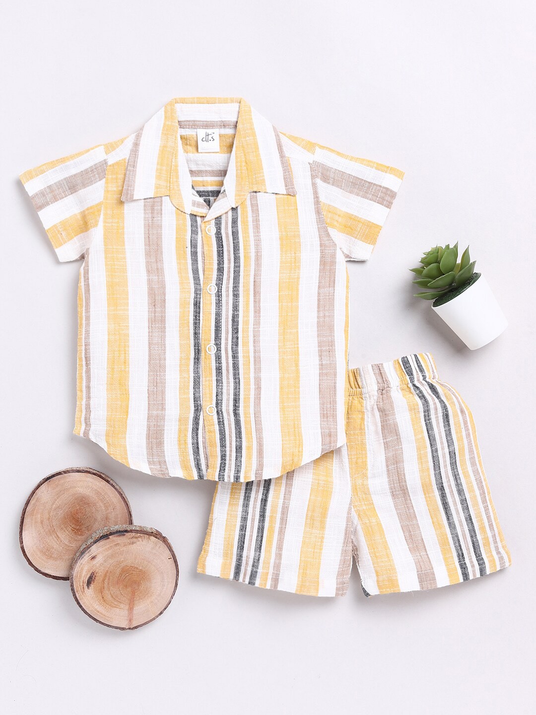 

Clt.s Kids Striped Pure Cotton Night suit, Yellow