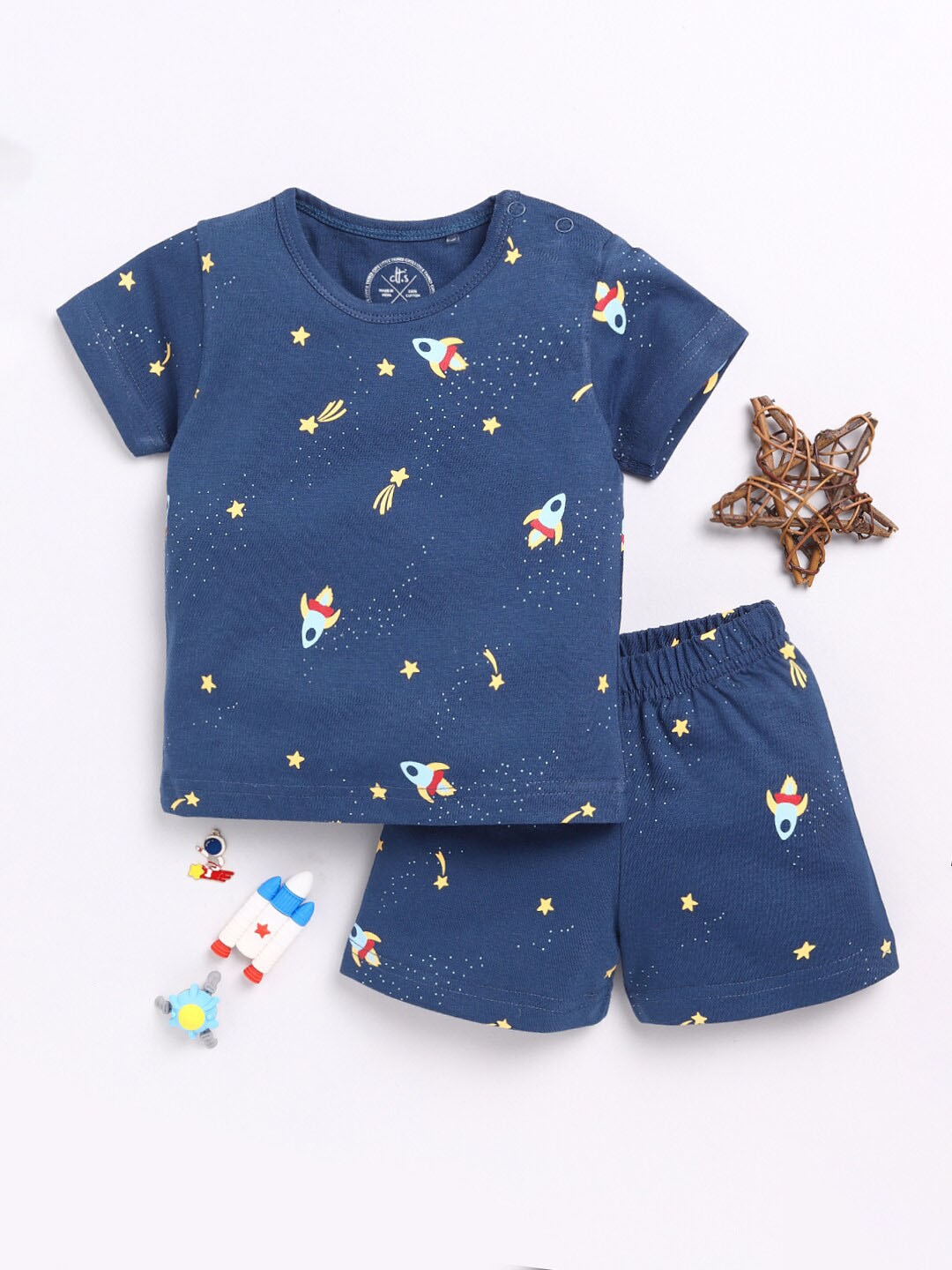 

Clt.s Kids Conversational Printed Pure Cotton Night suit, Blue