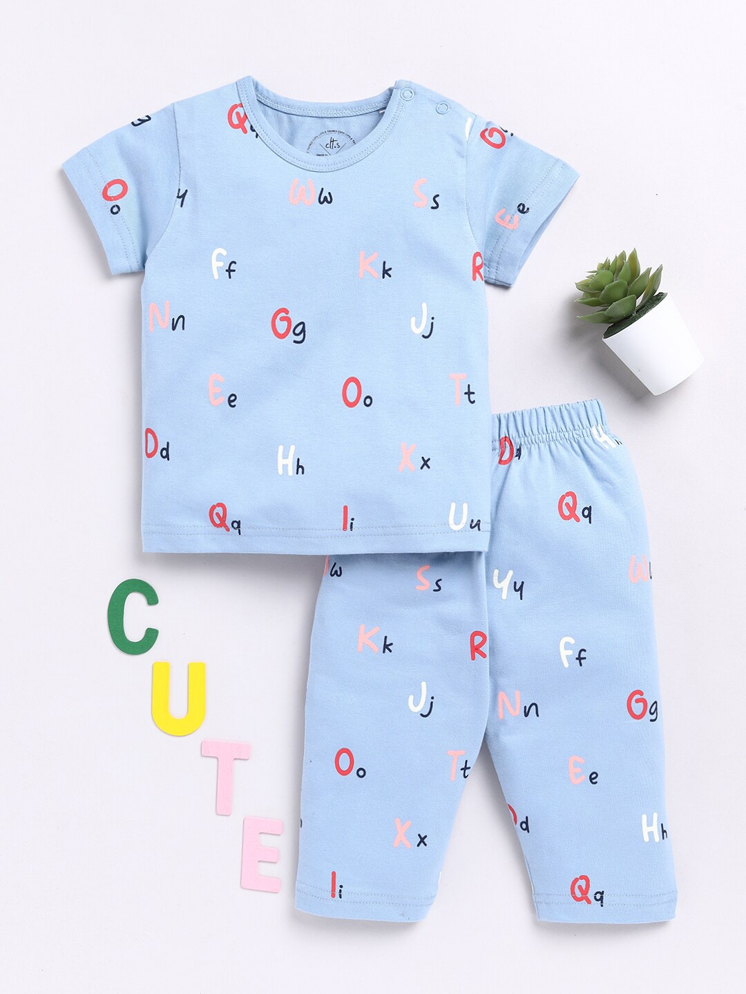 

Clt.s Kids Conversational Printed Pure Cotton Night suit, Blue