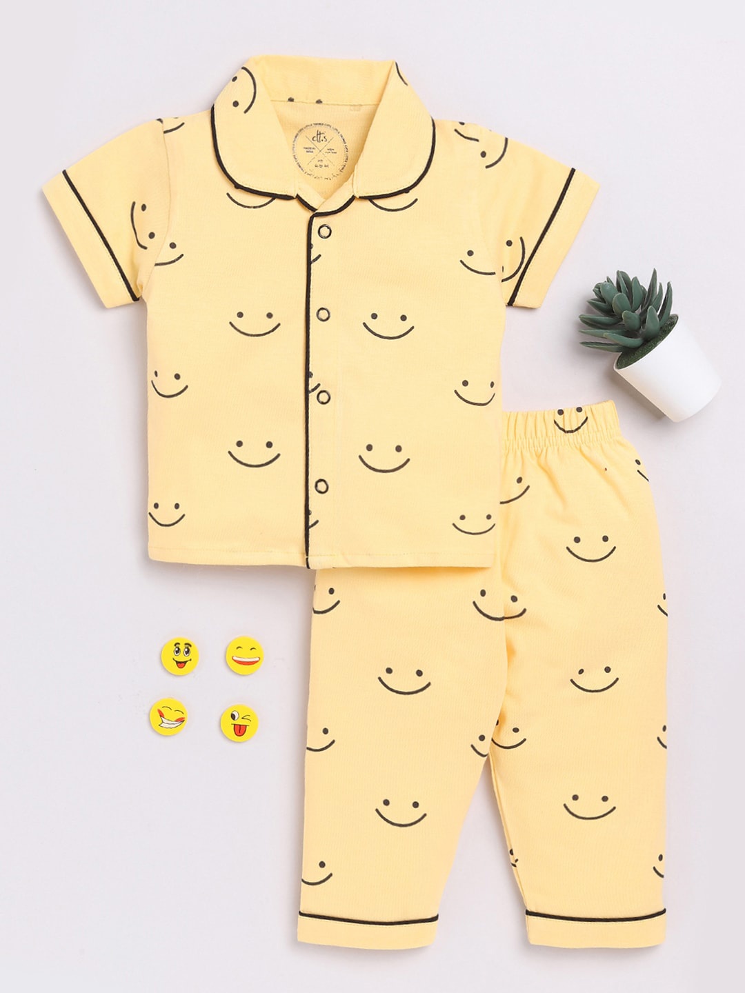

Clt.s Kids Conversational Printed Pure Cotton Night suit, Yellow