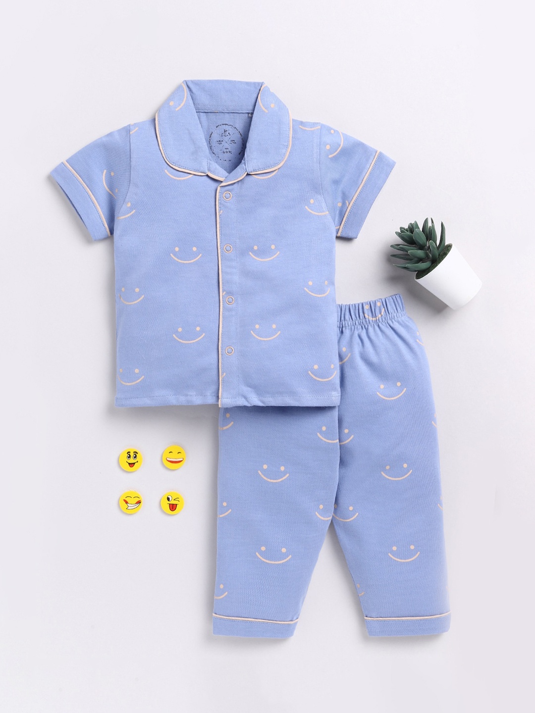 

Clt.s Kids Conversational Printed Pure Cotton Night suit, Blue