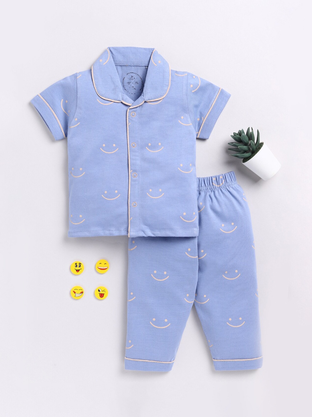 

Clt.s Infants Kids Conversational Printed Pure Cotton Night suit, Blue