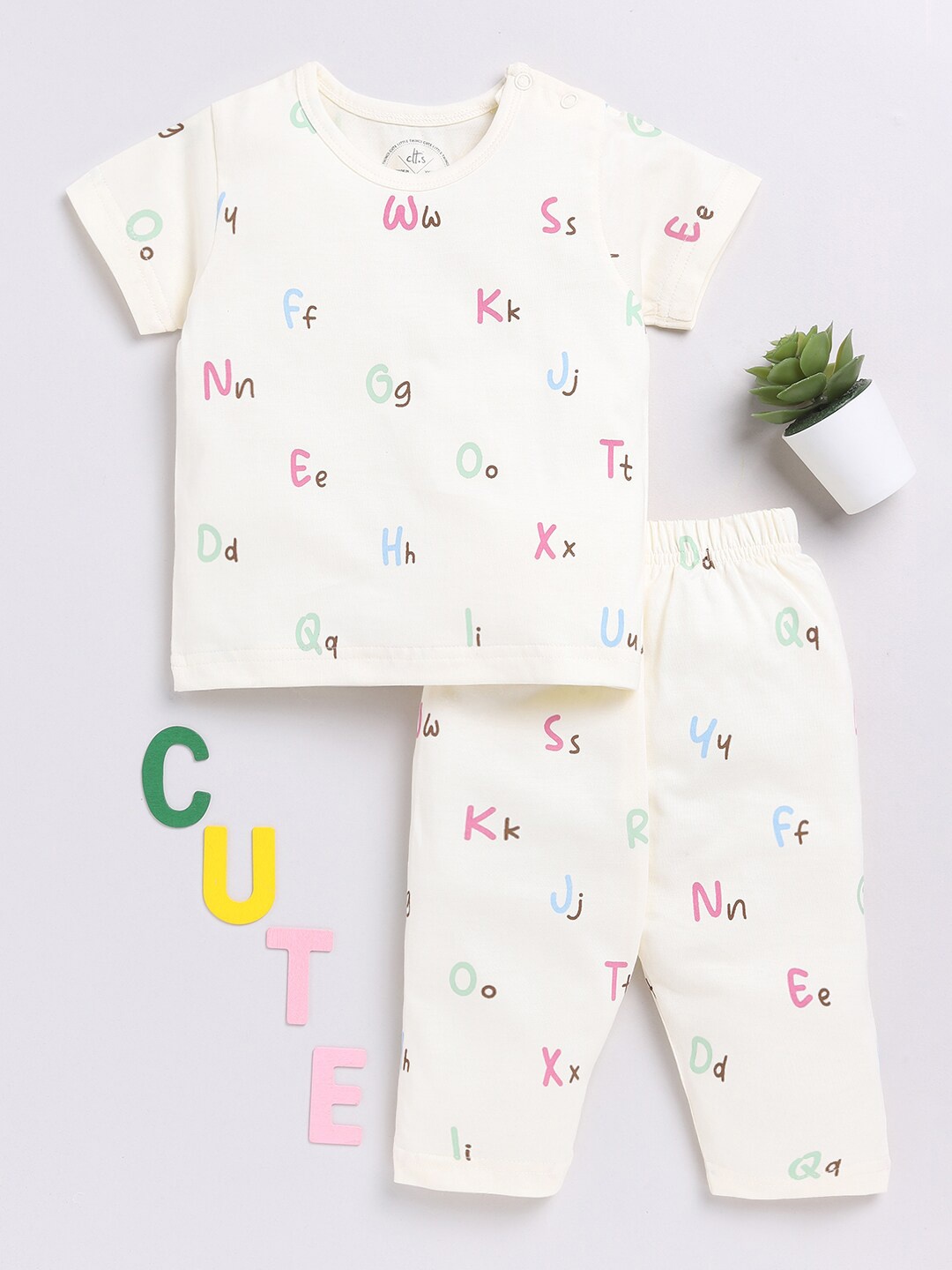 

Clt.s Kids Conversational Printed Pure Cotton Night suit, Cream