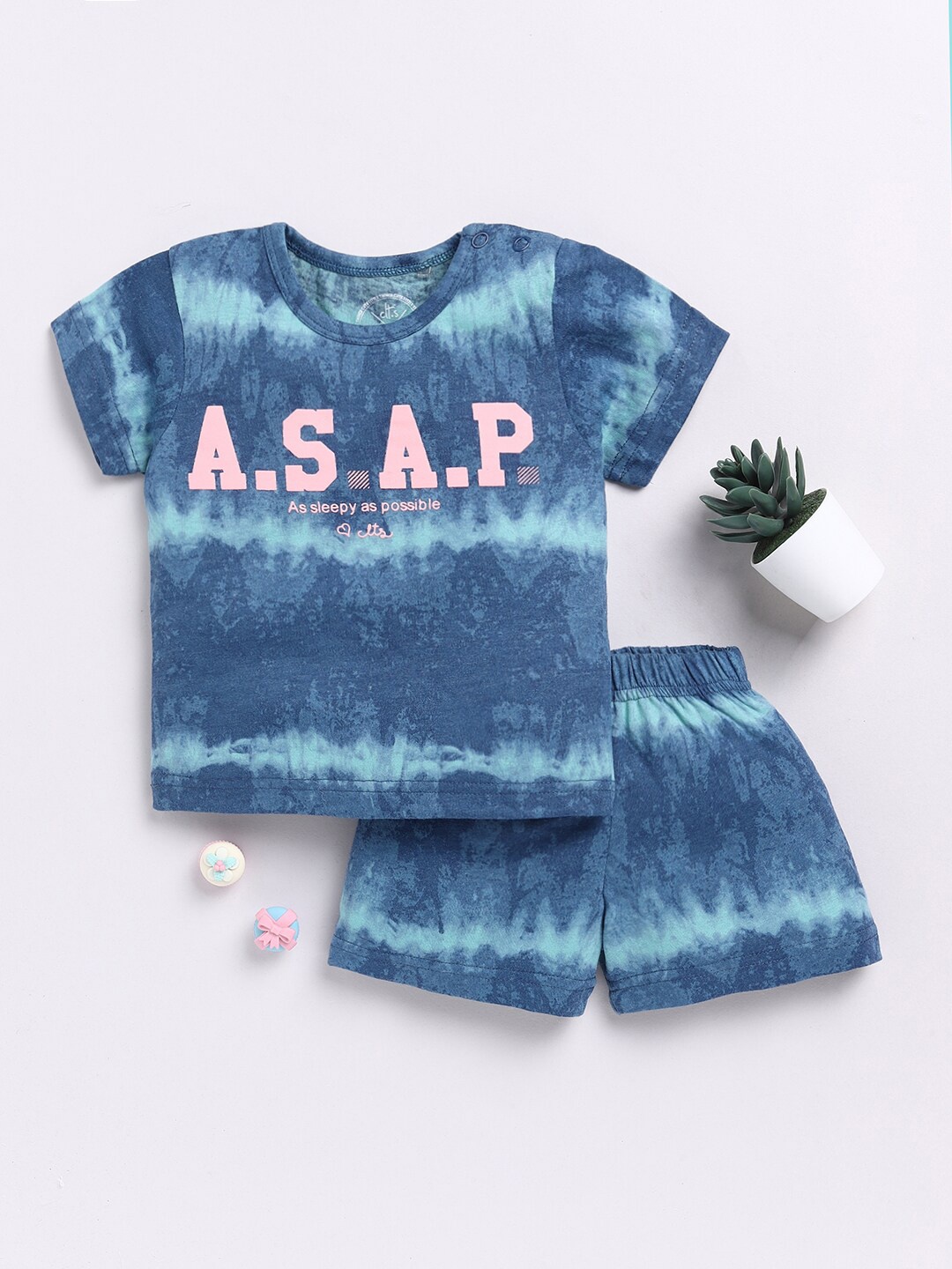 

Clt.s Kids Tie & Dyed Pure Cotton Night suit, Blue