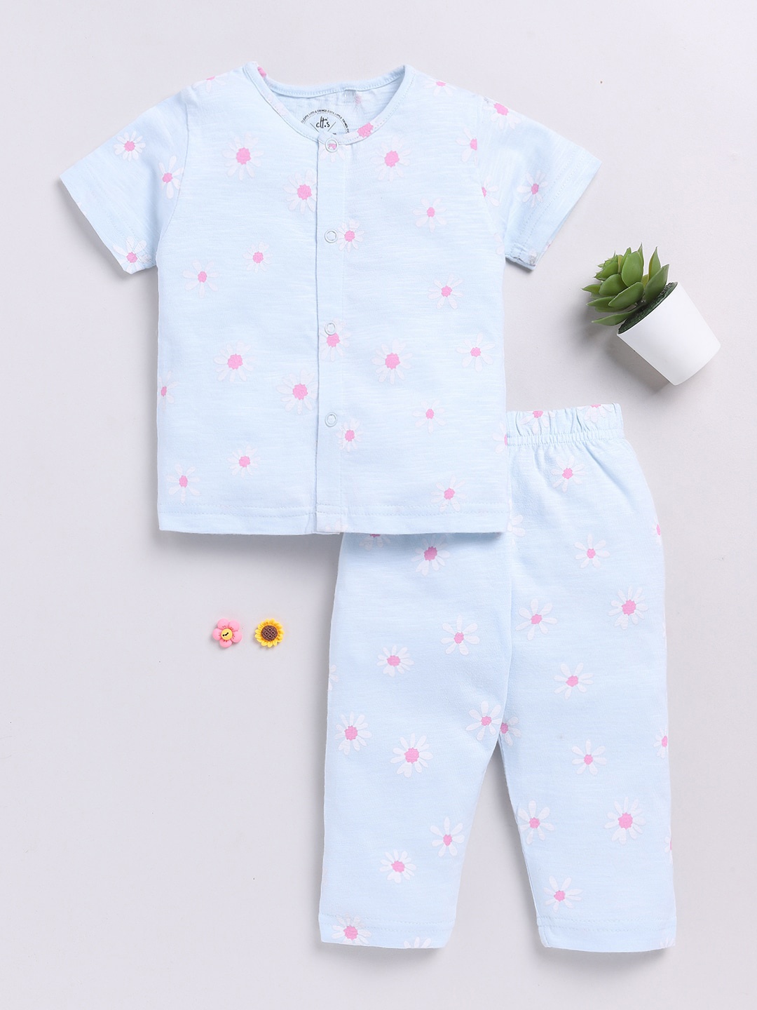 

Clt.s Kids Floral Printed Pure Cotton Night suit, Blue