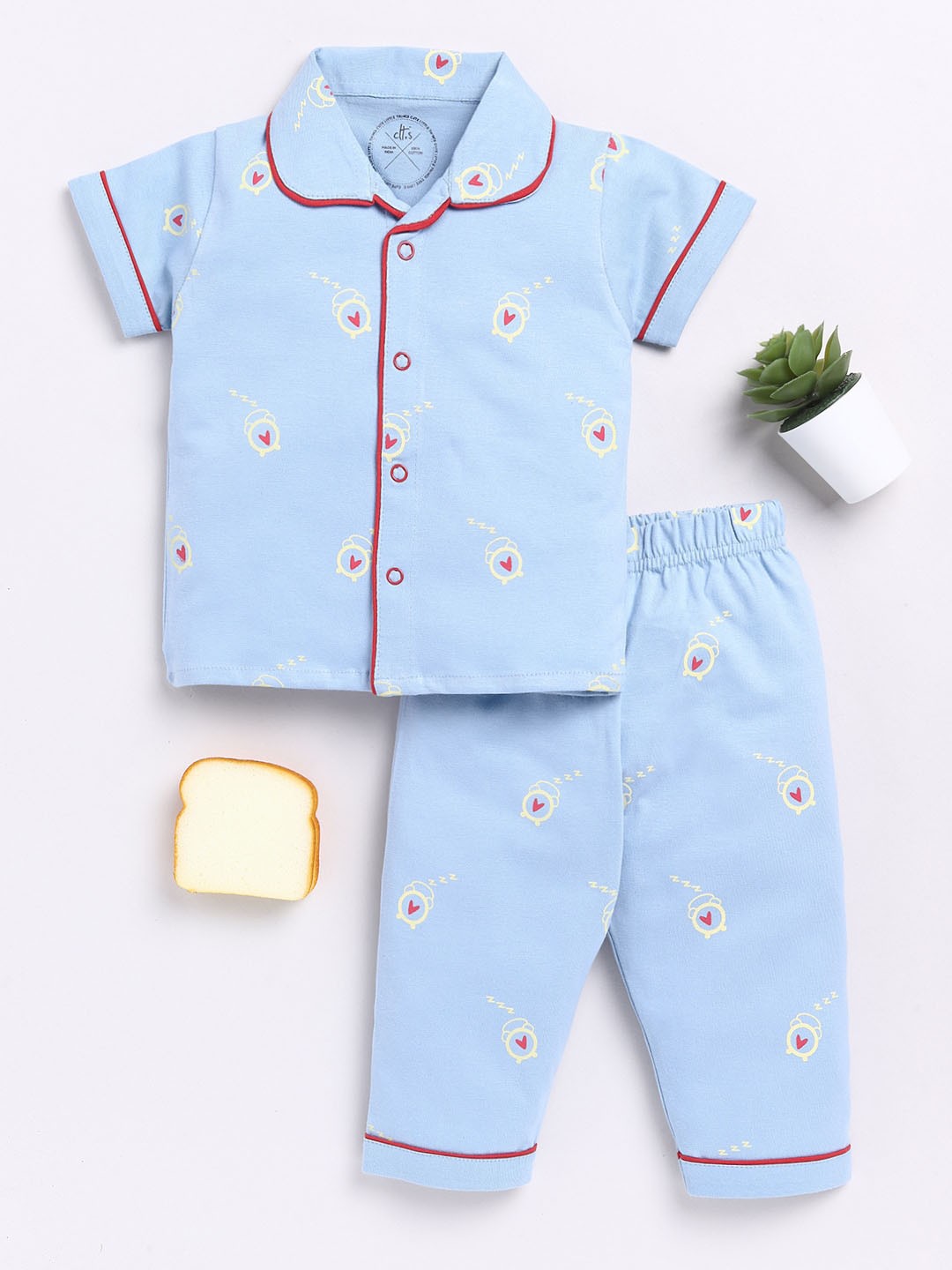 

Clt.s Kids Floral Printed Pure Cotton Night suit, Blue