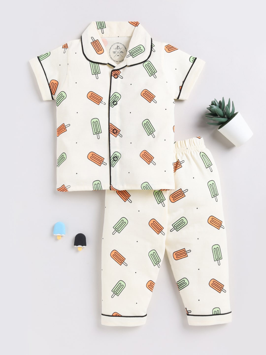 

Clt.s Kids Conversational Printed Pure Cotton Night suit, Cream