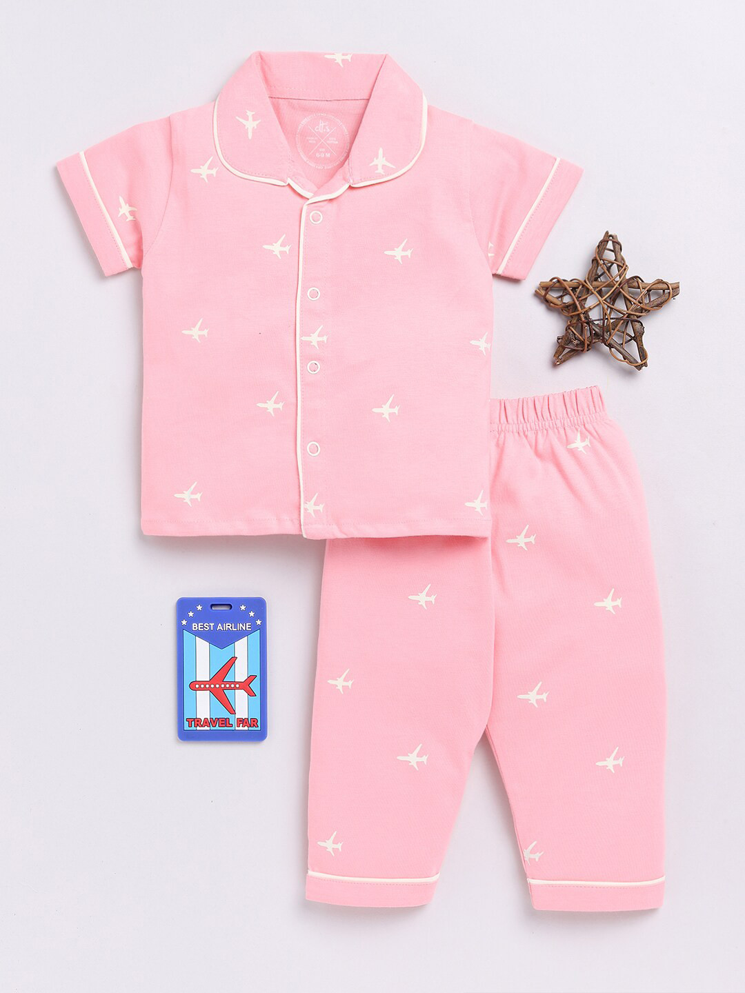

Clt.s Kids Conversational Printed Night suit, Pink