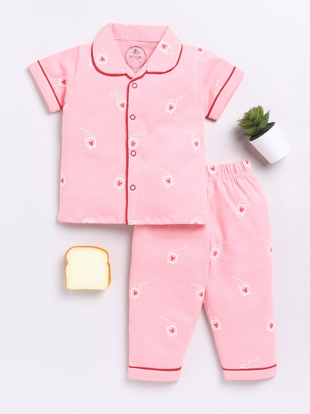 

Clt.s Kids Conversational Printed Pure Cotton Night suit, Pink