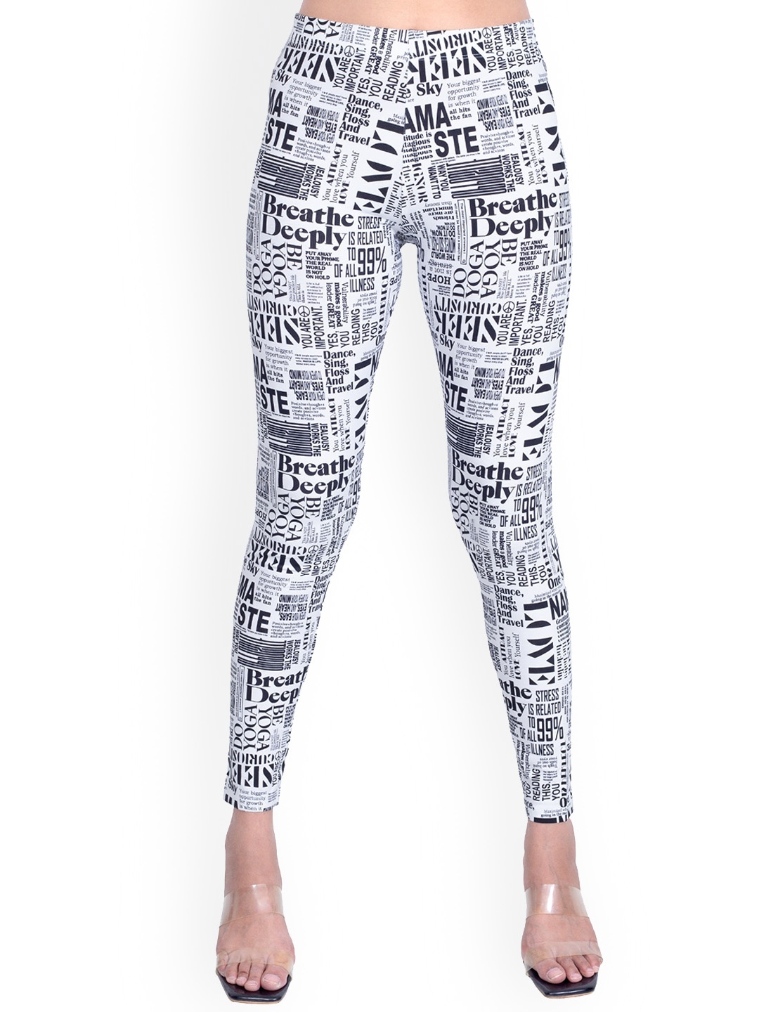 

ONE SKY Printed Ankle Length Slip-On Leggings, White