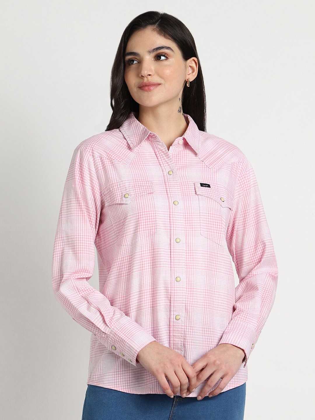 

Lee Checked Flap Pockets Casual Shirt, Pink