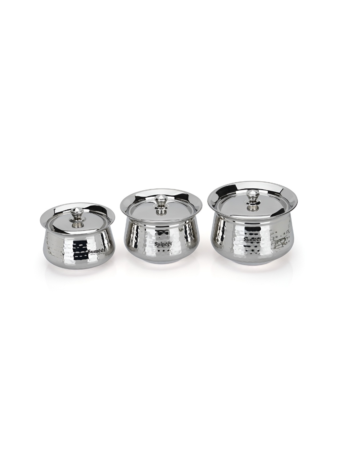 

Sumeet Silver-Toned 3 Pieces Stainless Steel Dishwasher Safe Cooking Handi Set