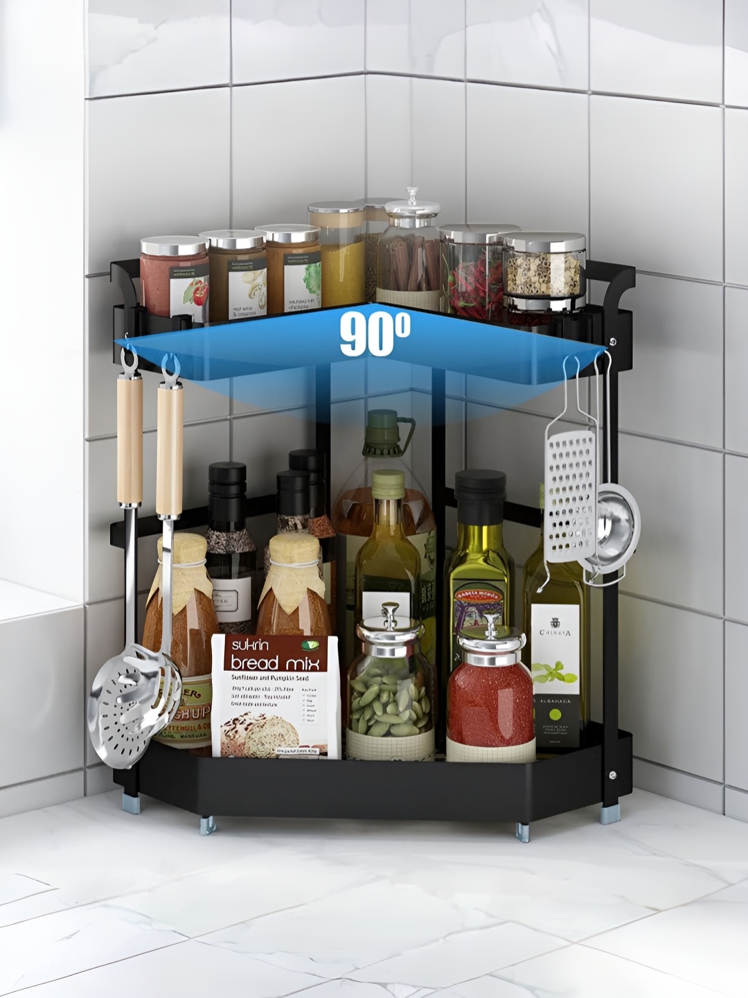 UMAI Black Stackable Metal Kitchen Seasoning Rack
