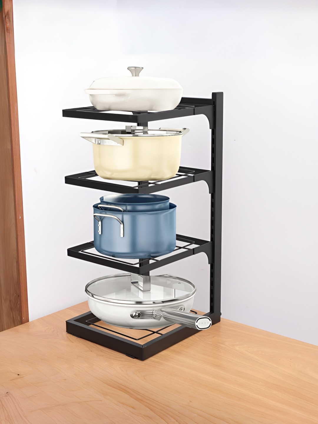 UMAI Black Metal 4 Layered Wall Pot Rack