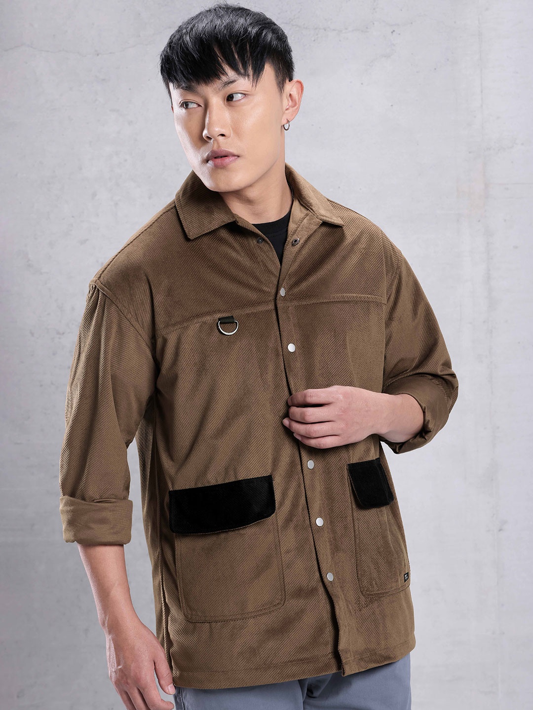 

Beyoung Colorblock Corduroy Shirt, Brown