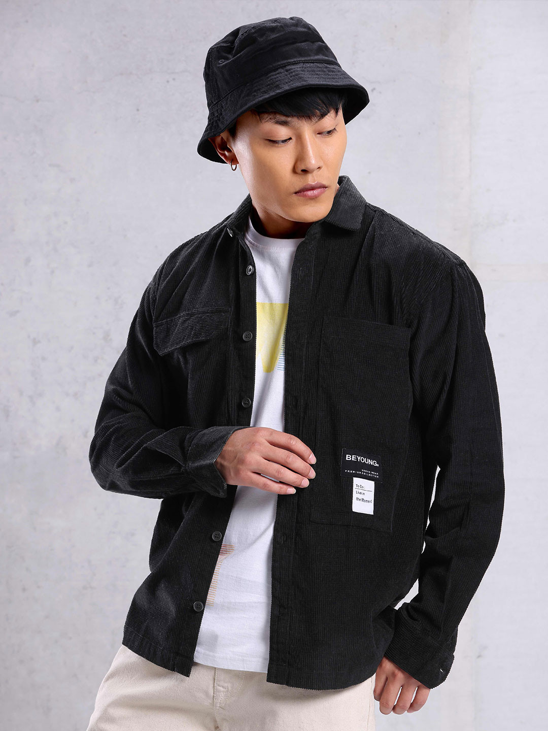 

Beyoung Box Corduroy Shirt, Black