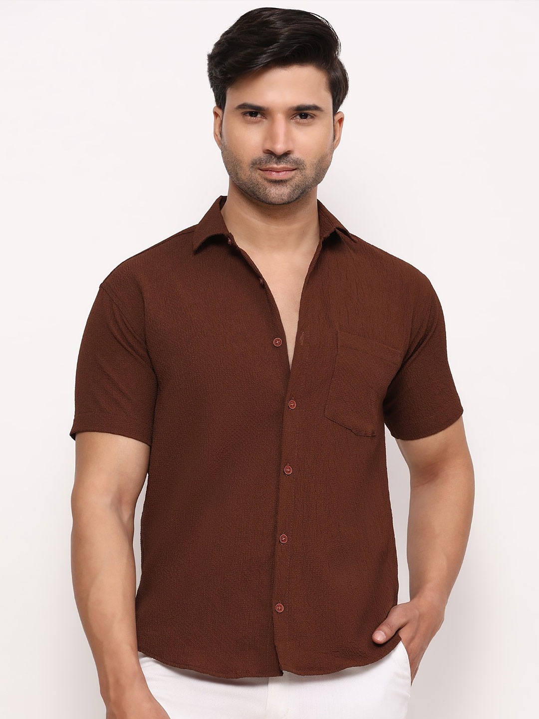

ZARIMO Standard Opaque Casual Shirt, Brown