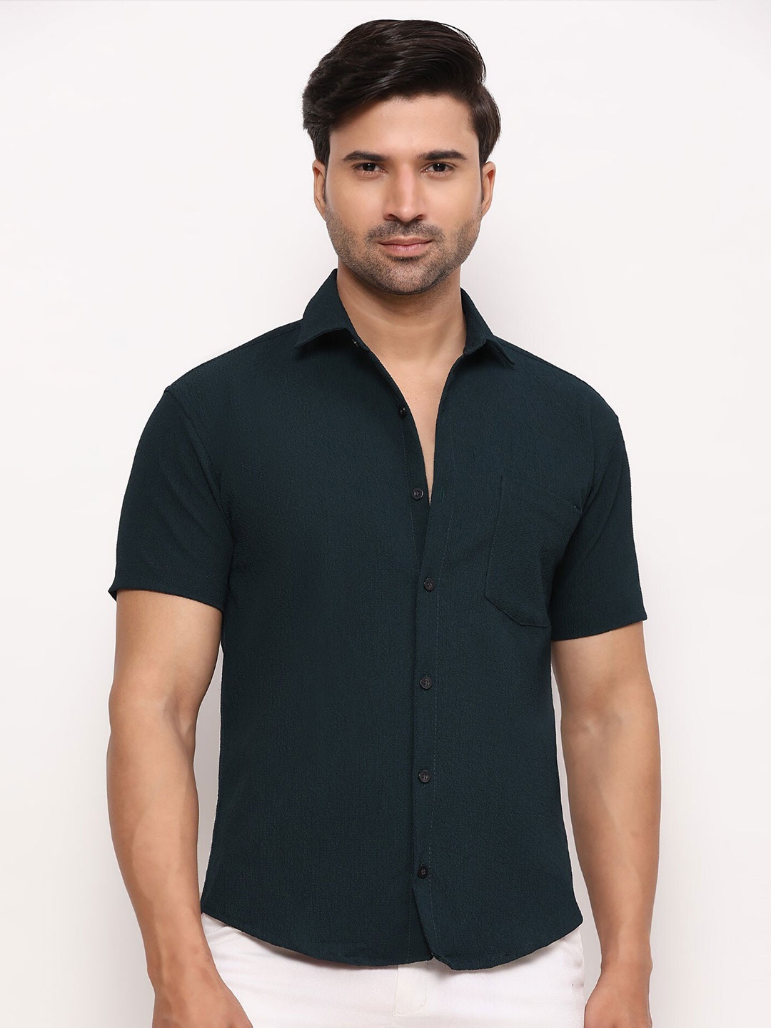 

ZARIMO Standard Opaque Casual Shirt, Green