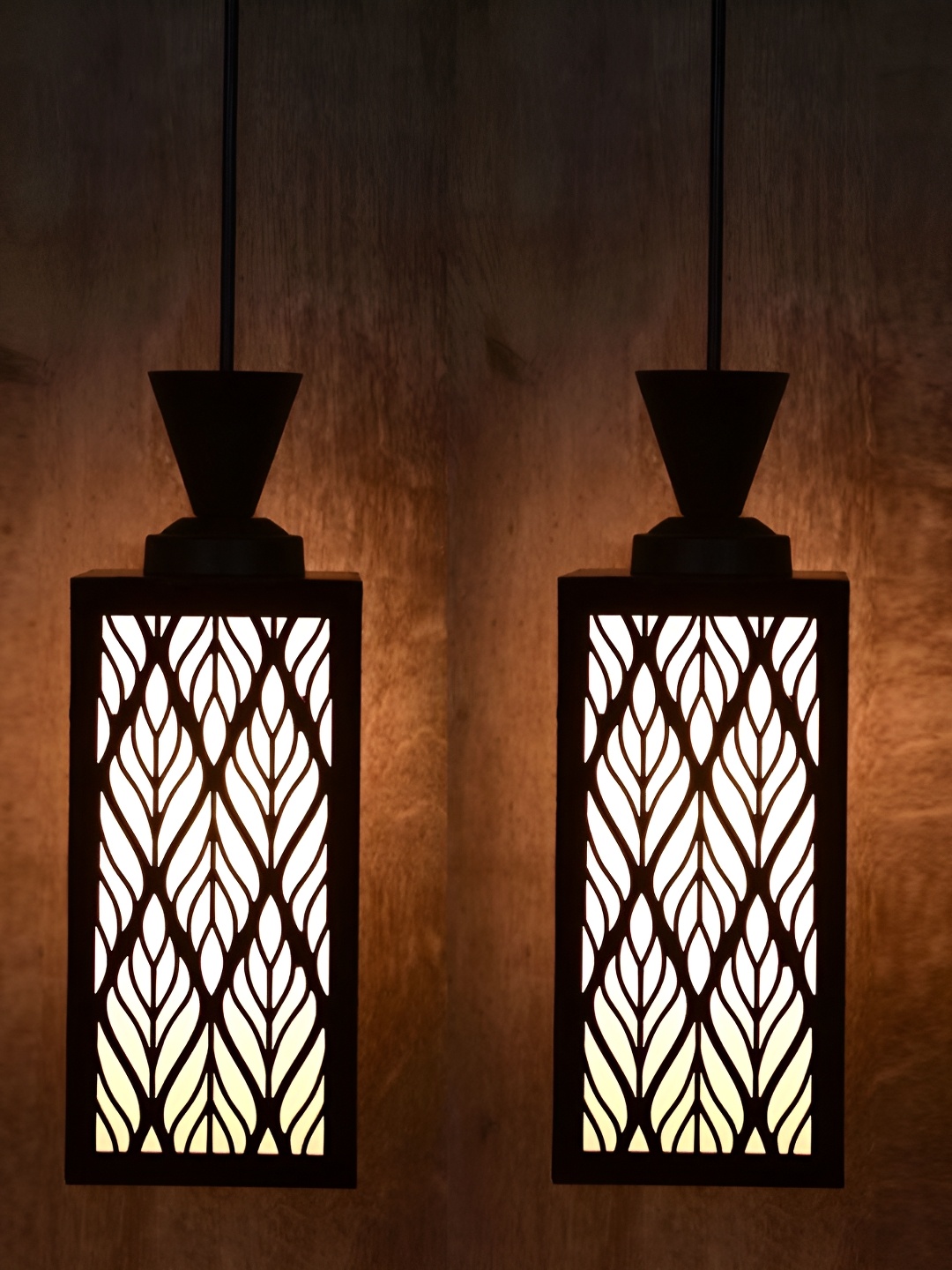 

Afast Brown and White 2 Pieces Wooden Textured Contemporary Ceiling Lamp